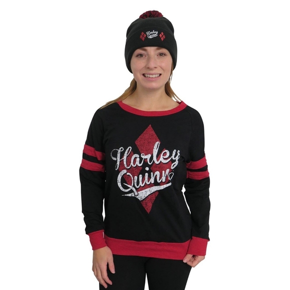 EUC- Harley Quinn Pullover Sweater and Beanie Set - Picture 2 of 4